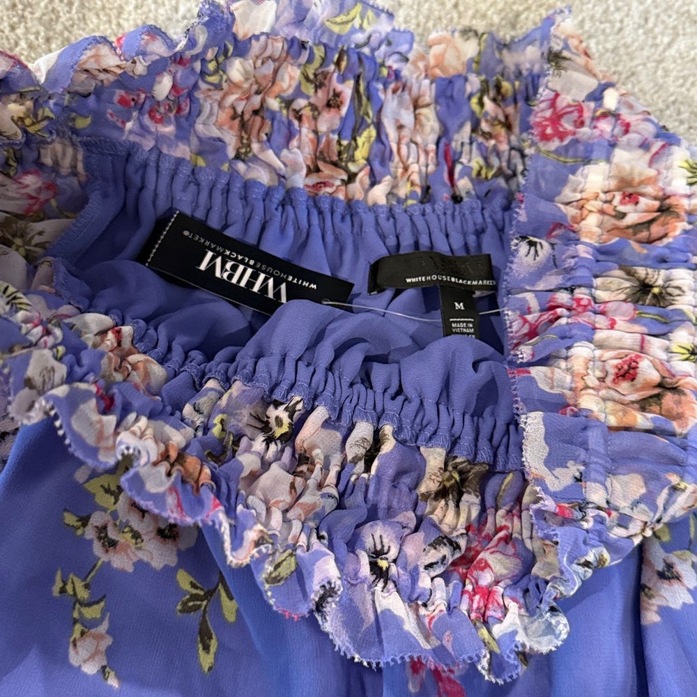 NWT White House Black Market Floral Off-Shoulder Blouse in Purple - Picture 3 of 4